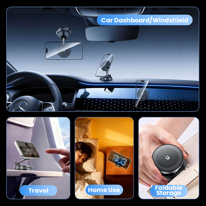 2026 New Arrival N52 Strong Magnetic Rotation Hands-Free Vacuum Adsorption Suction Cup 15W Car Wirel